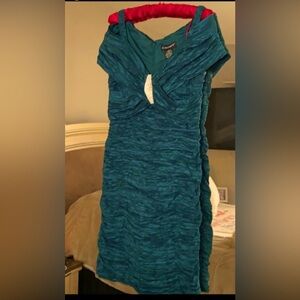 Cachet Green Embellished Ruched Midi Dress